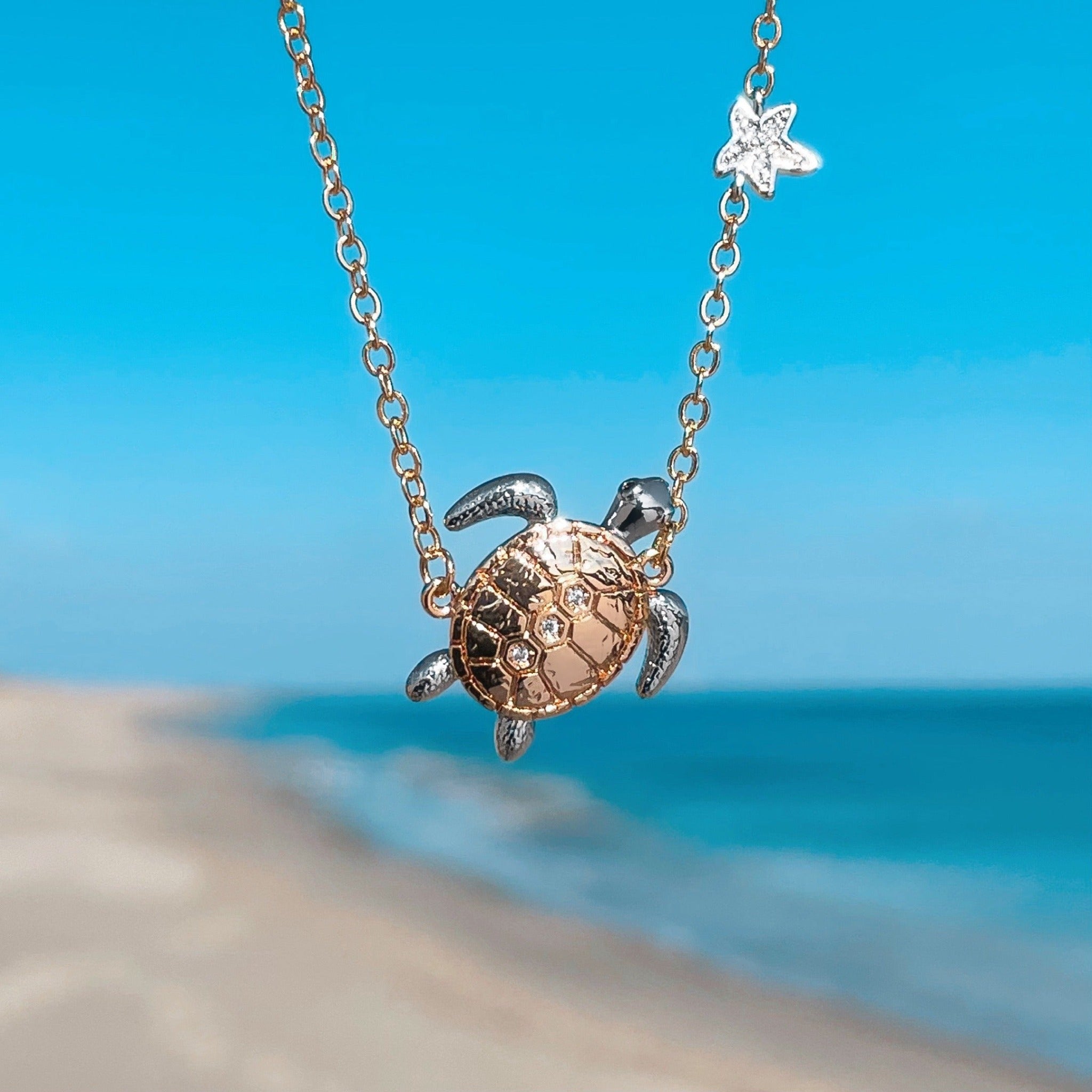 Golden Sea Turtle Star Necklace