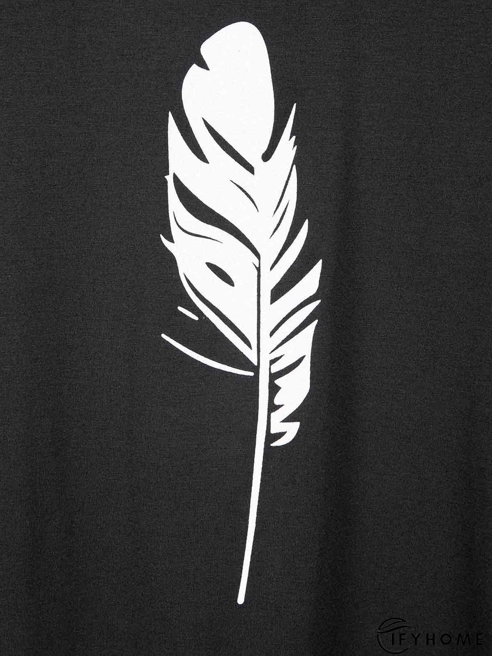 Casual Feather Printed Short Sleeve Crew Neck Shift T-shirt | IFYHOME