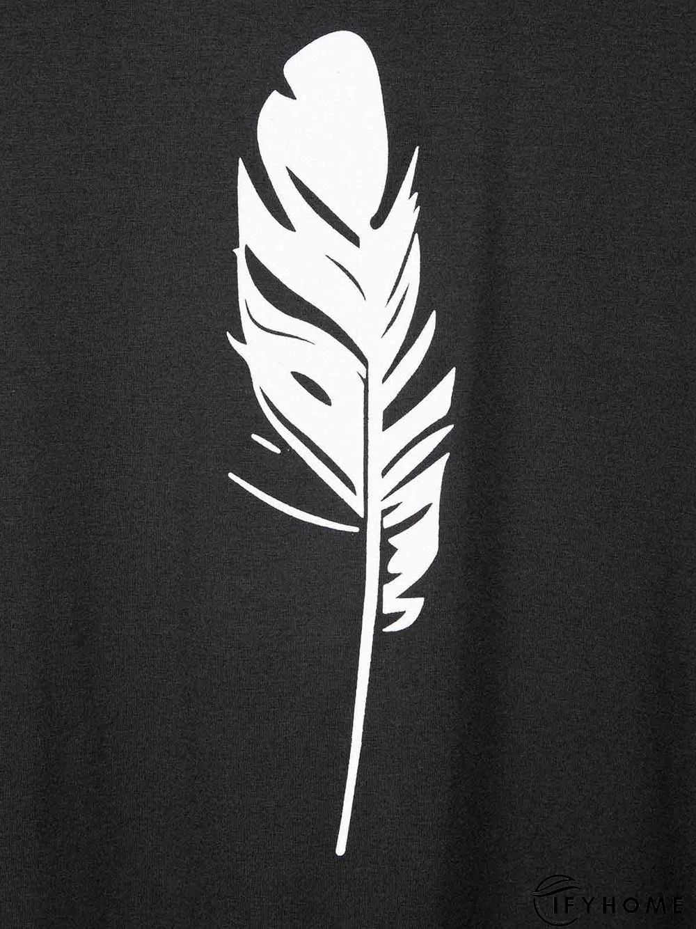 Casual Feather Printed Short Sleeve Crew Neck Shift T-shirt | IFYHOME
