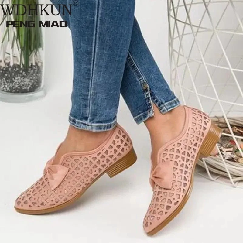2022 New Fashion Bowtie Pointed Toe Women Flats Spring Shoes for Woman Platform Slip on Loafers Leather Drop Shipping 43