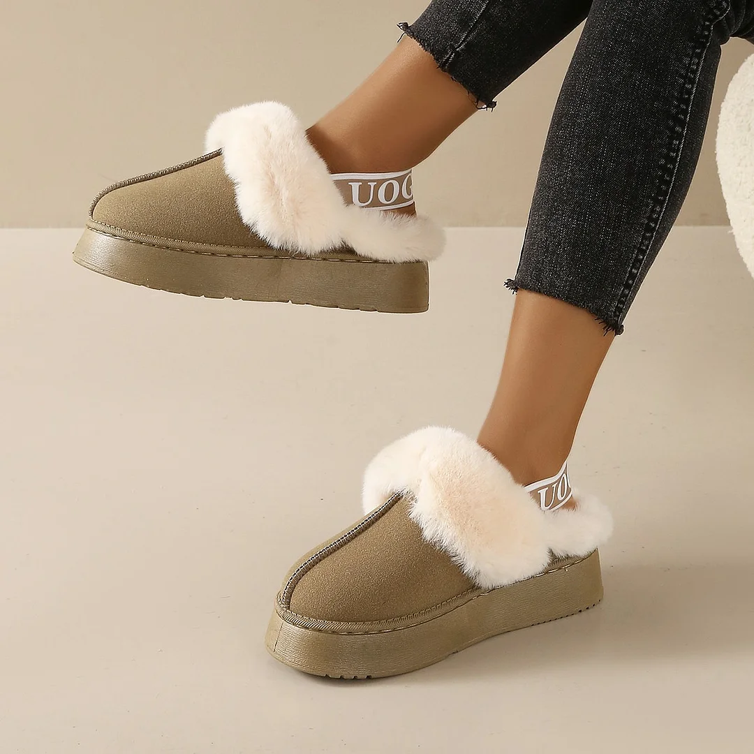 Yyvonne Yyvonne Autumn And Winter New Women's Thick-Soled Casual Women's Shoes Fashion Snowy Tight Belt Warm Low-Top Hair Slippers