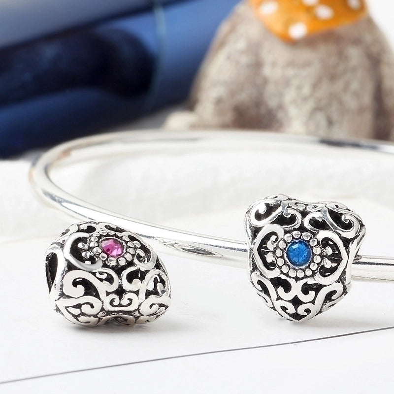 1 Piece Retro Heart Shape Alloy Inlay Birthstone Jewelry Accessories