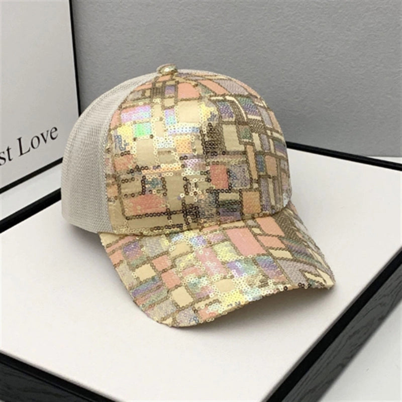 Women’s Streetwear Shiny Solid Color Sequins Curved Eaves Baseball Cap
