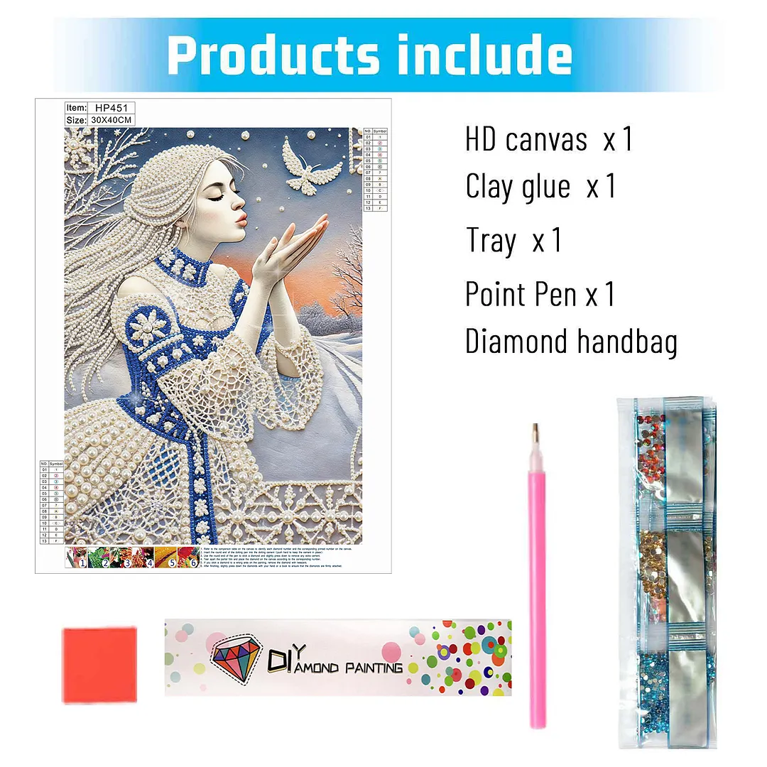 Winter Maiden Special Shaped DIY Partial Drill Pearl Diamonds Painting for Adults Beginners Home Decor Pearl Gem Paintings Picture Arts Craft 11.81x15.75In