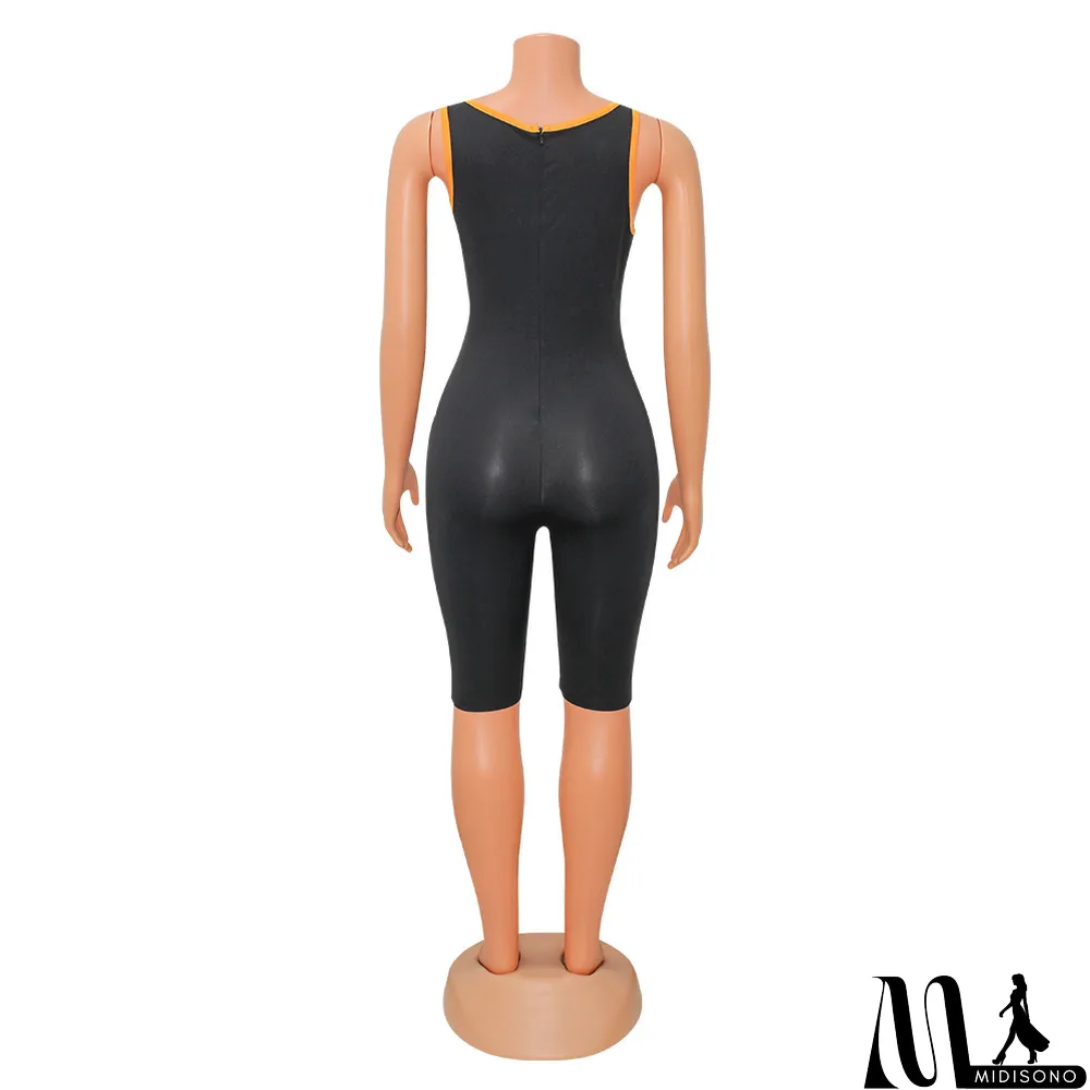 MidiSono - Women Summer Sexy Colorblock Sleeveless Cut Out Jumpsuit