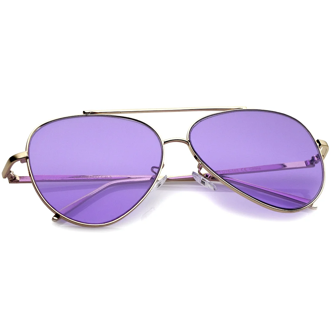 Retro Metal Frame Double Nose Bridge Color Flat Lens Aviator glasses 60mm