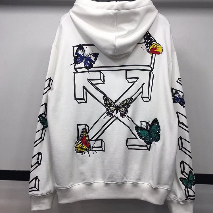 Off White Hoodie Early Spring Butterfly Embroidery Arrow Printed Hoodie