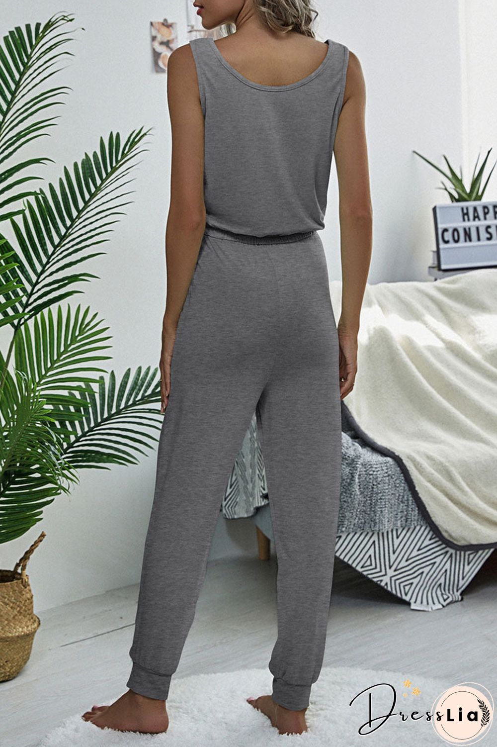 Fashion Casual Solid Frenulum O Neck Straight Jumpsuits