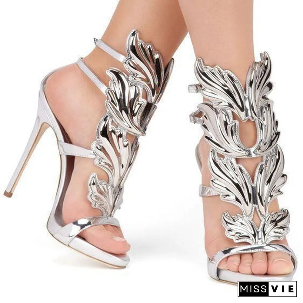 Plain Wing-Shaped High Heel Sandal Shoes