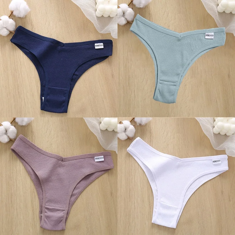 4PCS/Set Cotton Panties Women's Panties FINETOO Sexy Female Underpants Low Waist Underwear Women Pantys Lingerie M-XL