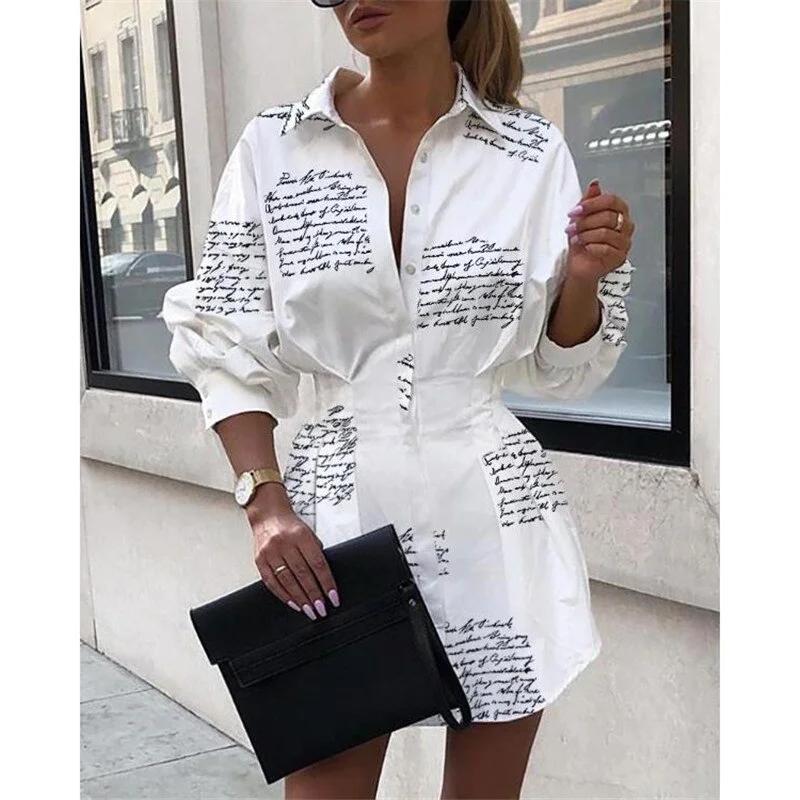 Fashion Women's Office Lady Mini Dress Elegant Long Sleeve A-Line High Wasit Tunic OL T Shirt Dress Ladies Party. Club Streetwear