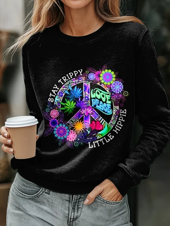 Hippie Flower Art Print Casual Sweatshirt