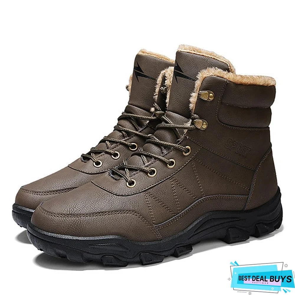 Men's Snow Boots Pu Winter Sporty Boots Hiking Shoes Warm Booties / Ankle Boots Black / Camel