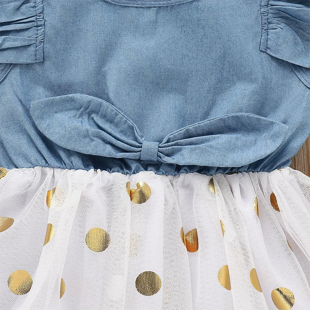 Toddler Kids Baby Girls Princess Summer Floral Dress Baby Kid denim Dresses Lace Tulle Sundress Ruffled Sleeveless Princess Gown