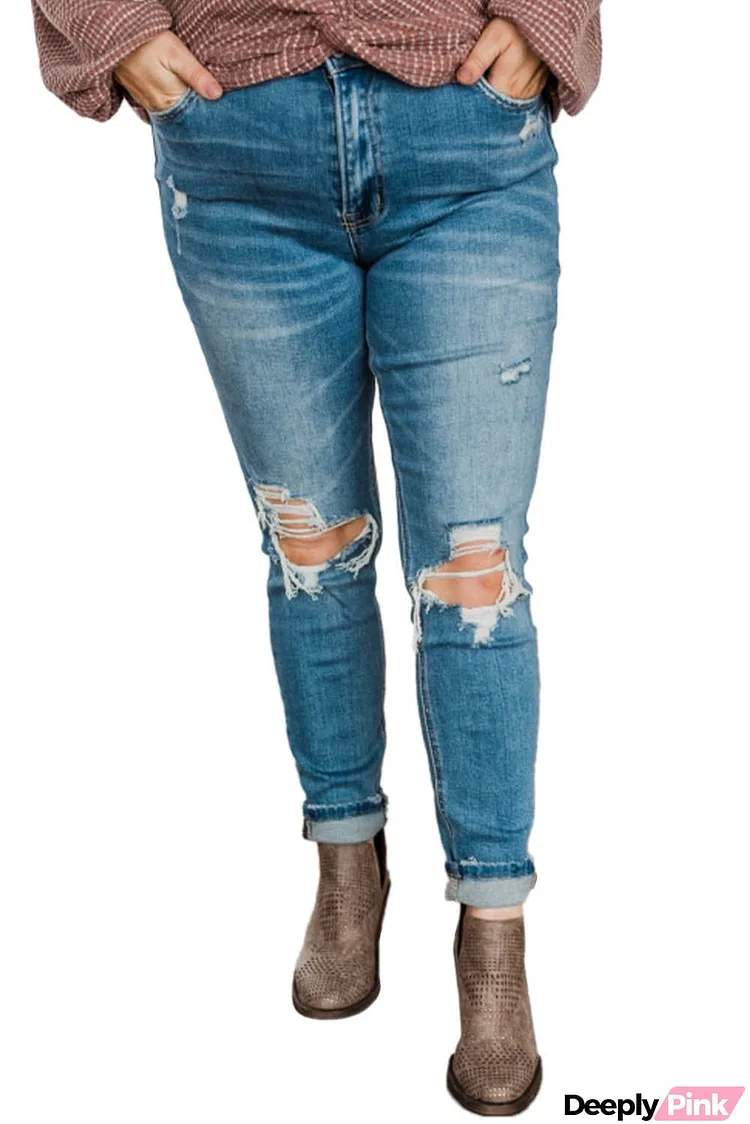 Ripped High Rise Skinny Plus Size Jeans