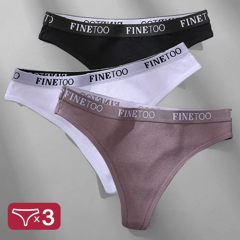 3PCS/Set Women's Panties Cotton Lingerie Female Underpants Sexy Briefs Thong G-String Finetoo Design Intimates T-back Pantys