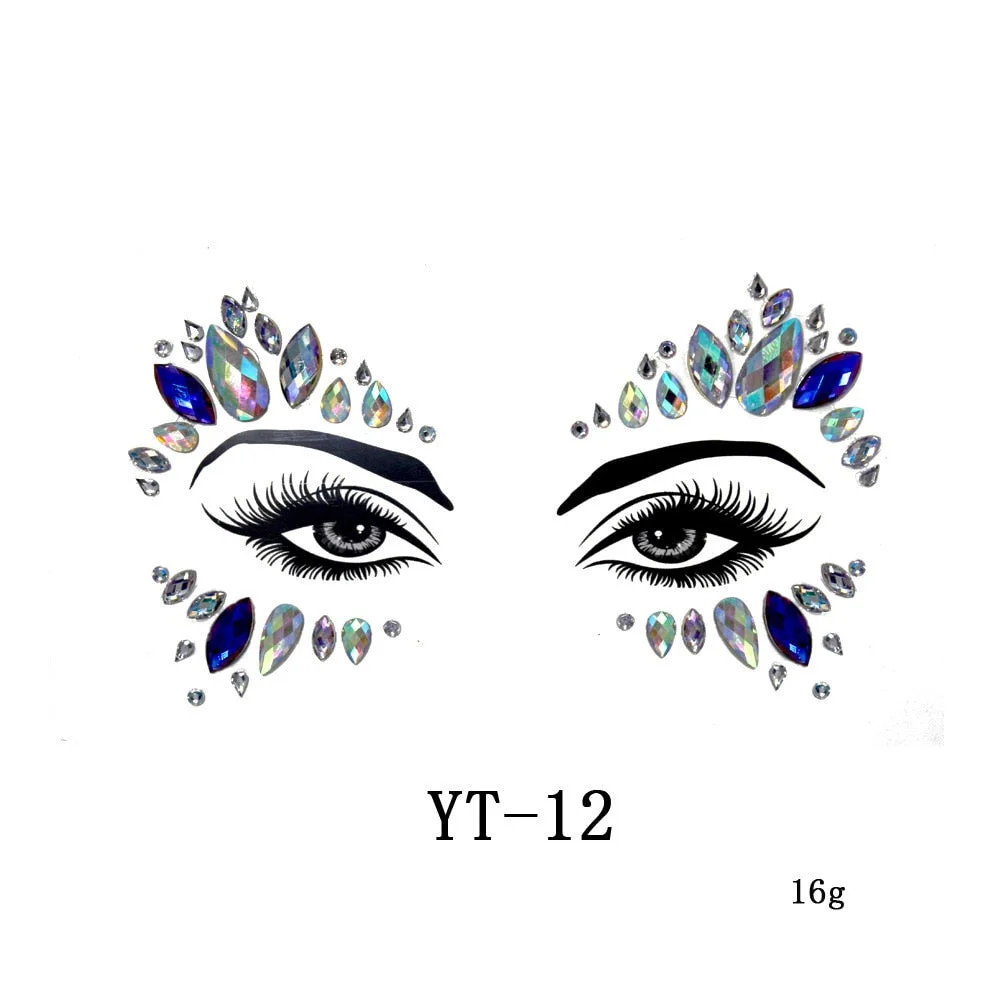 Sexy Style Rhinestone Acrylic Self-adhesive Jewelry Face Creative Tattoo Body Art Jewelry Masquerade Eyes Beauty Makeup Sticker