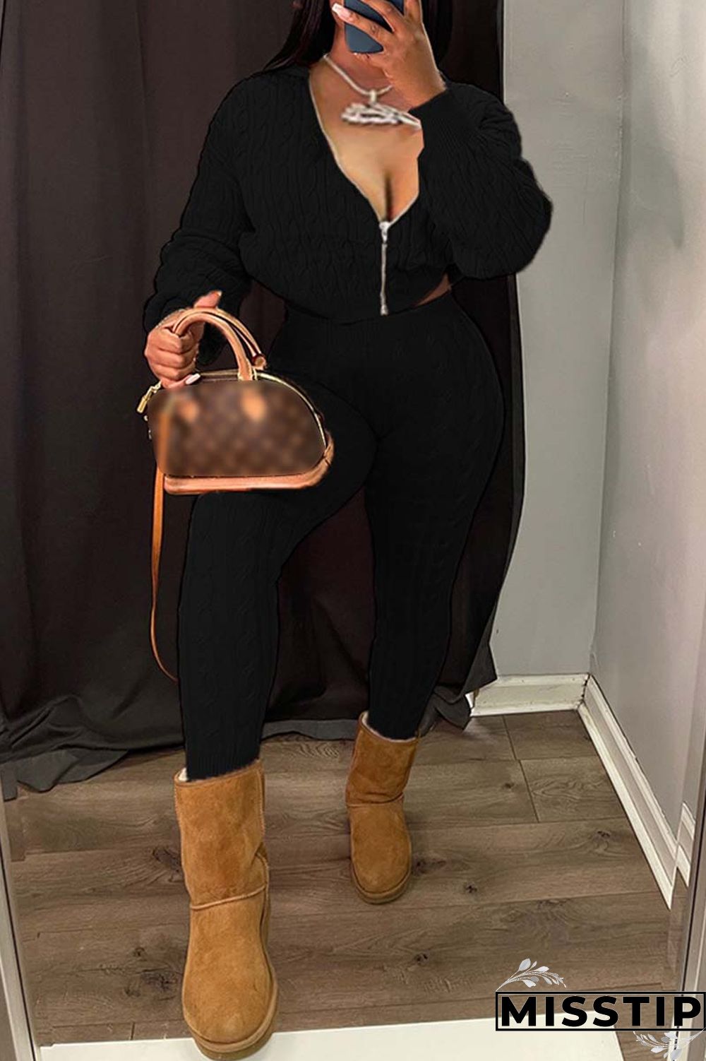 Black Casual Solid Patchwork Hooded Collar Long Sleeve Two Pieces