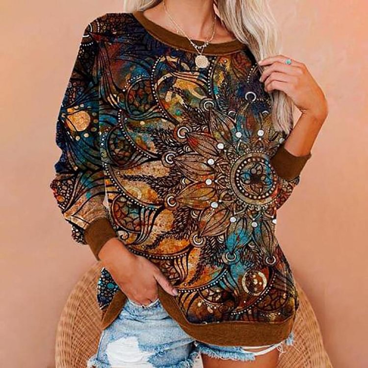 Women's crew neck casual long sleeve graphic tees