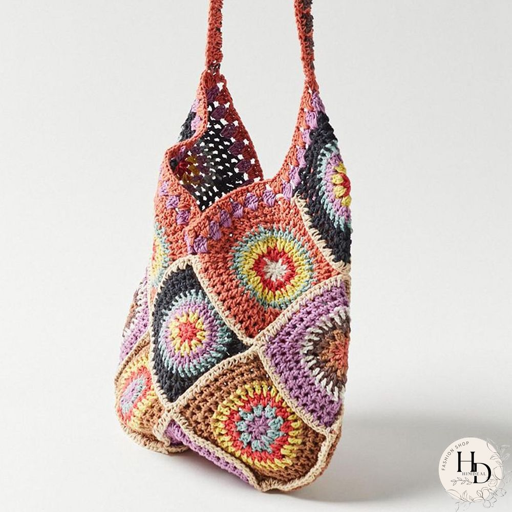 Multi Colors Hand Woven Knit Summer Sunflower Daisy Flowers Tote Bag