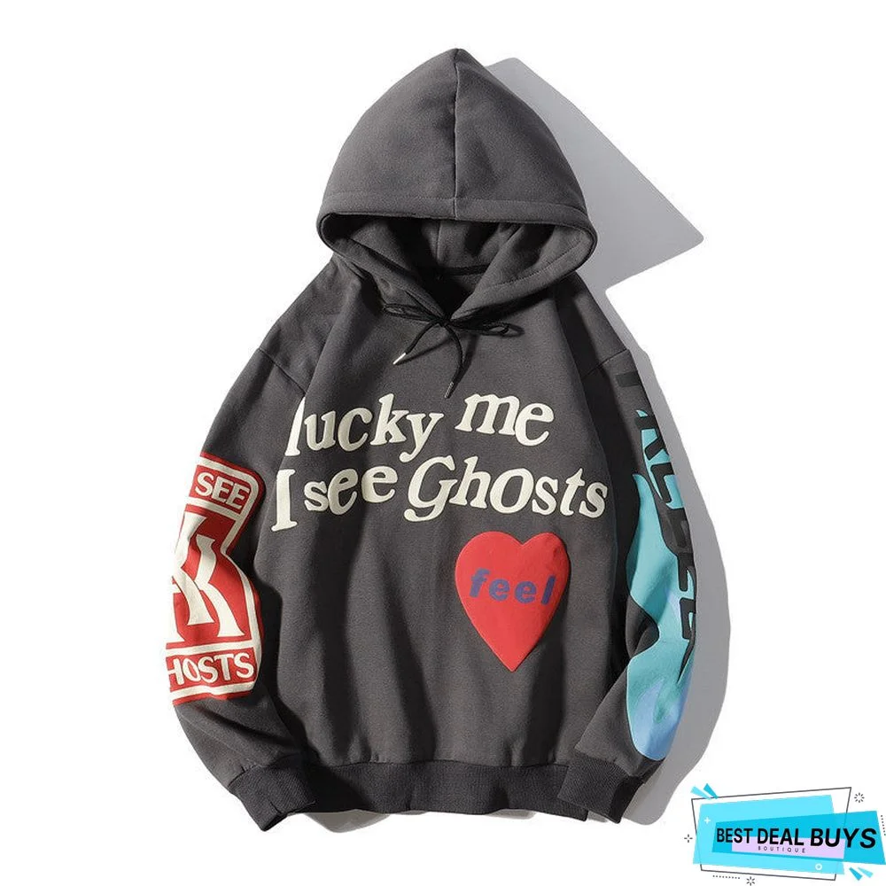 High Street Big Foam Pullover Heart Graffiti Letters Printed Men's Women's Hoodie