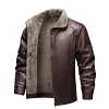 Men's Fleece Lined Faux Leather Jacket &ndash; Heavyweight Winter Warm Biker Coat with Stand Collar by Inlyline