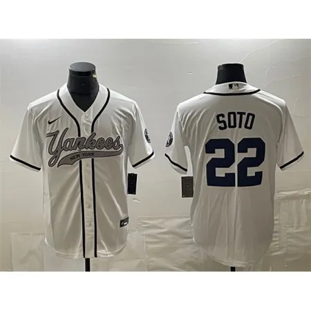 Men's New York Yankees #22 Juan Soto White Cool Base Stitched Baseball Jersey QT10