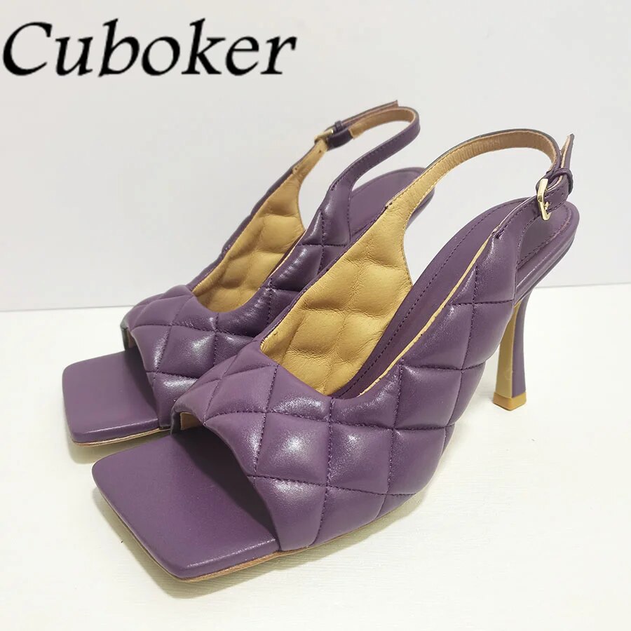 VCshoes Runway Women Sandals Sewing Leather Peep Toe Slingback Buckle Ladies Sandals Party Dress Mules Women