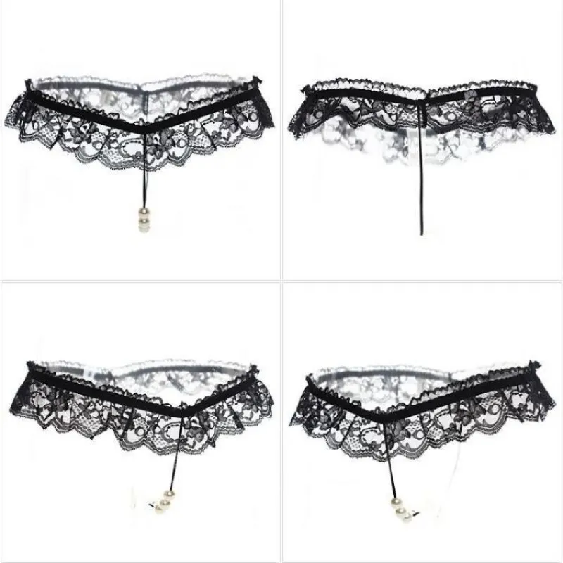 Churchf Sexy De Pup Lace Women's T-Thing Thong Trousers Pearl Panties Massage Lingerie Open-File Underwear T-Perspective Women