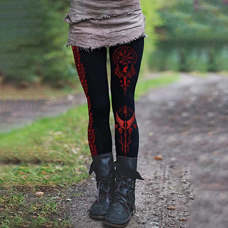 Tribal Viking Totem Contrast Print Leggings