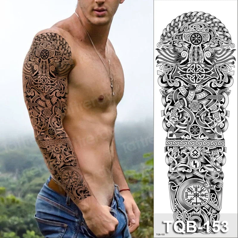 clock lion king fox forest temporary tattoos men sexy body art makeup tattoo sticker black waterproof custom totem maori tatoo