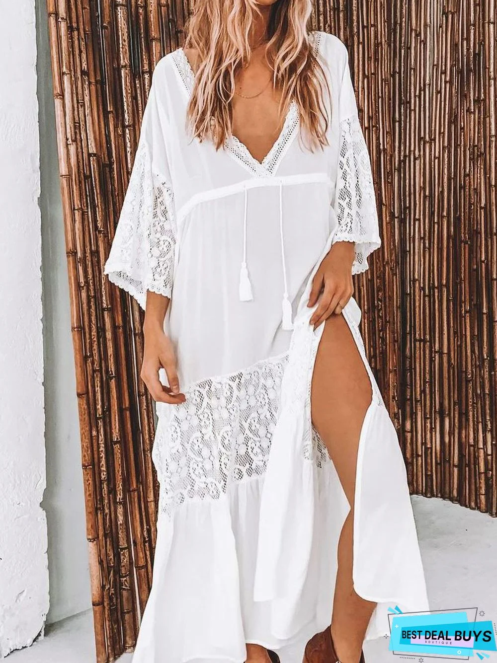 Lace Vacation Lace V Neck Dress