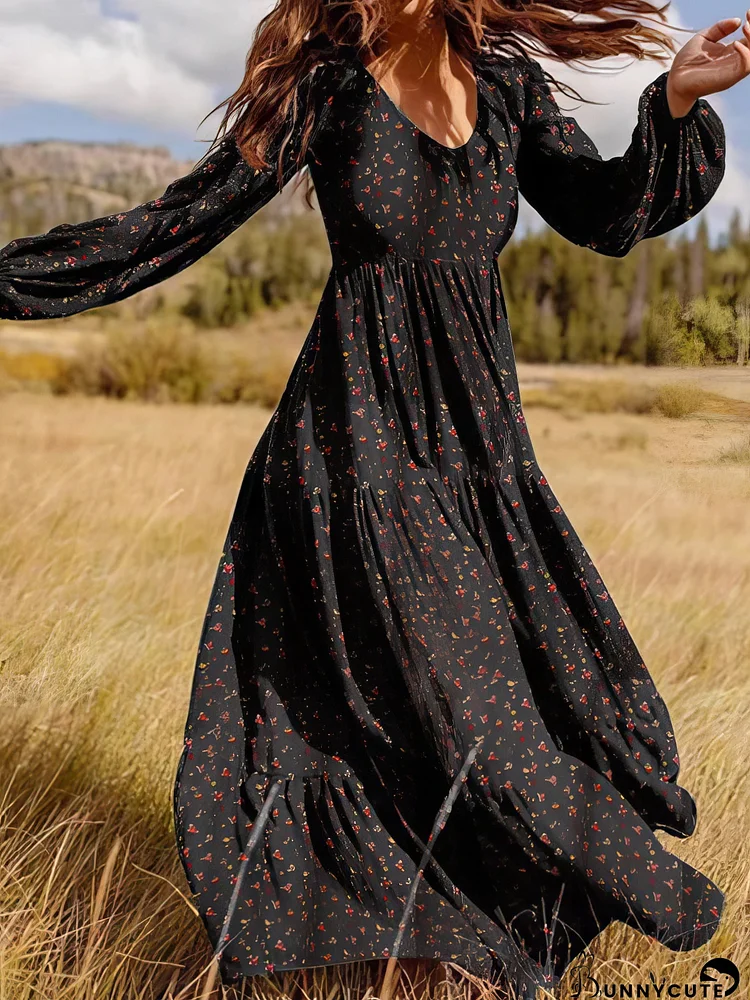 Temperament Chiffon V-Neck Long Sleeve Dress