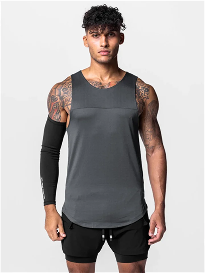 Summer Men's Sports Undershirt Tide Quick Dry Breathable Oblique Hem Sleeveless T-shirt Men Round Neck Running Fitness Undershirt Men | 168DEAL