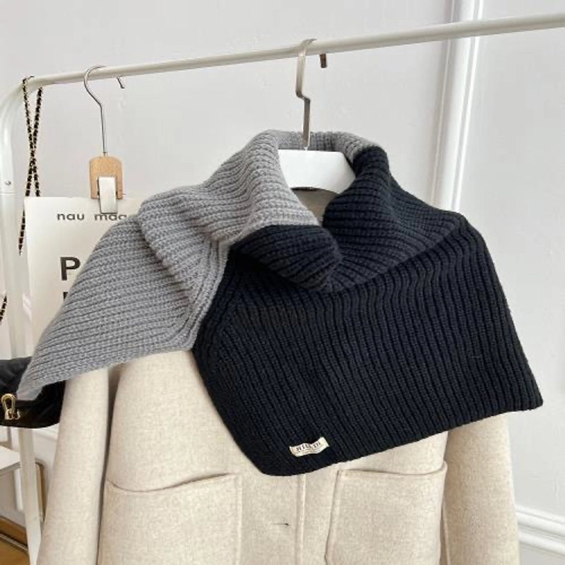 Korean Style High-grade Color Matching Turtleneck Collar Women’s Autumn And Winter Versatile Pullover Scarf New Cape Knitted Shawl