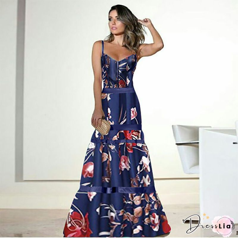 Women's Sheath Dress Maxi Long Dress Green Sleeveless Floral Patchwork Print Spring Summer Casual S M L XL XXL 3XL