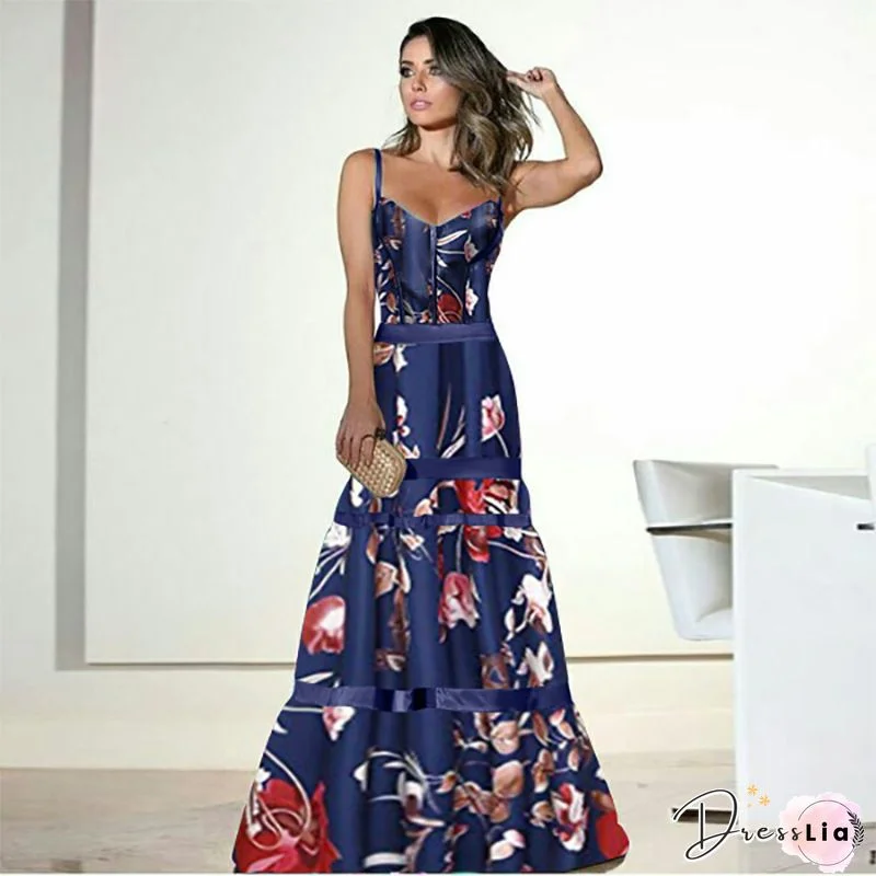 Women's Sheath Dress Maxi Long Dress Green Sleeveless Floral Patchwork Print Spring Summer Casual S M L XL XXL 3XL