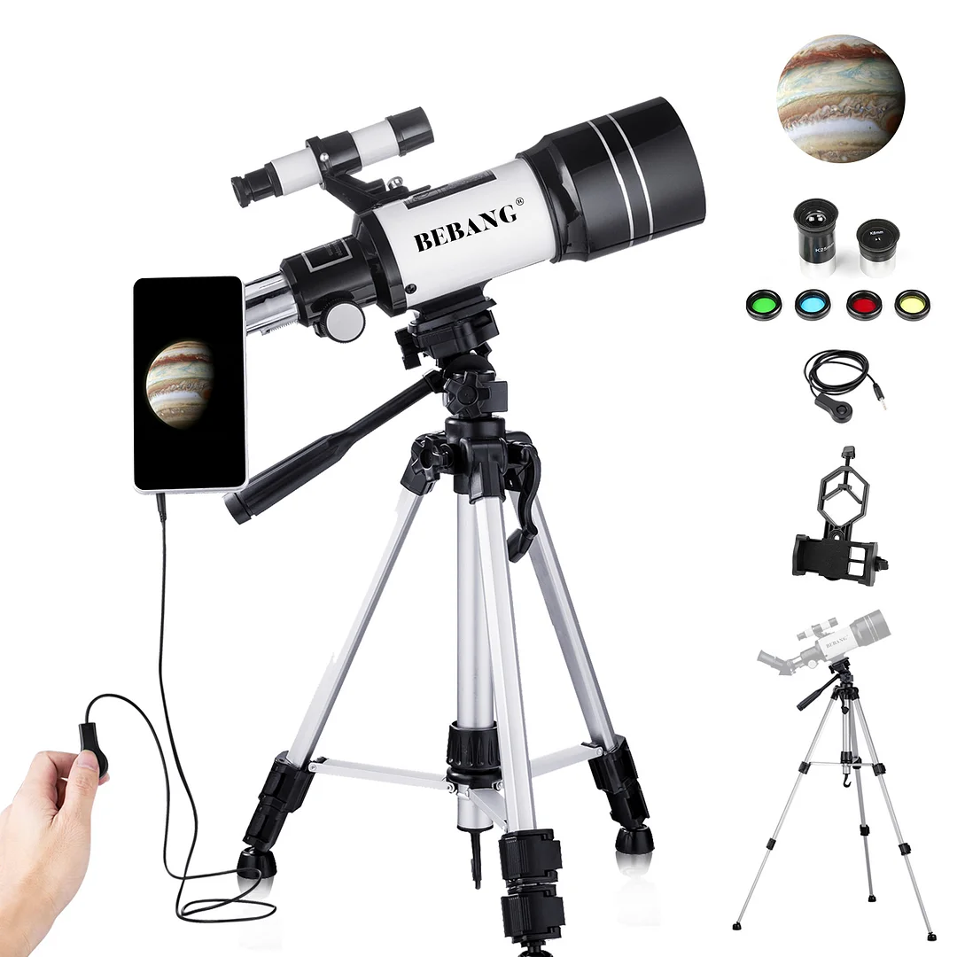 BEBANG Telescope for Astronomy,70mm Professional Refractor Telescope for Kids Beginners Adults, Portable Telescope with Tripod, Phone Adapter,Wire Shutter
