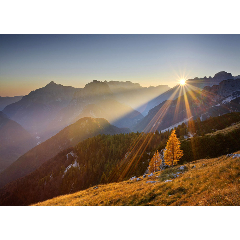 

40*30CM - Round Drill Diamond Painting - Sunrise on the mountain, 501 Original