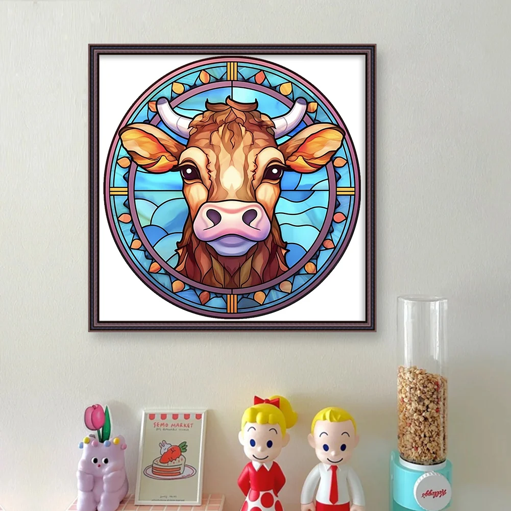 18CT Full Stamped Cross Stitch - Stained Glass Cow(Canvas|20*20CM)