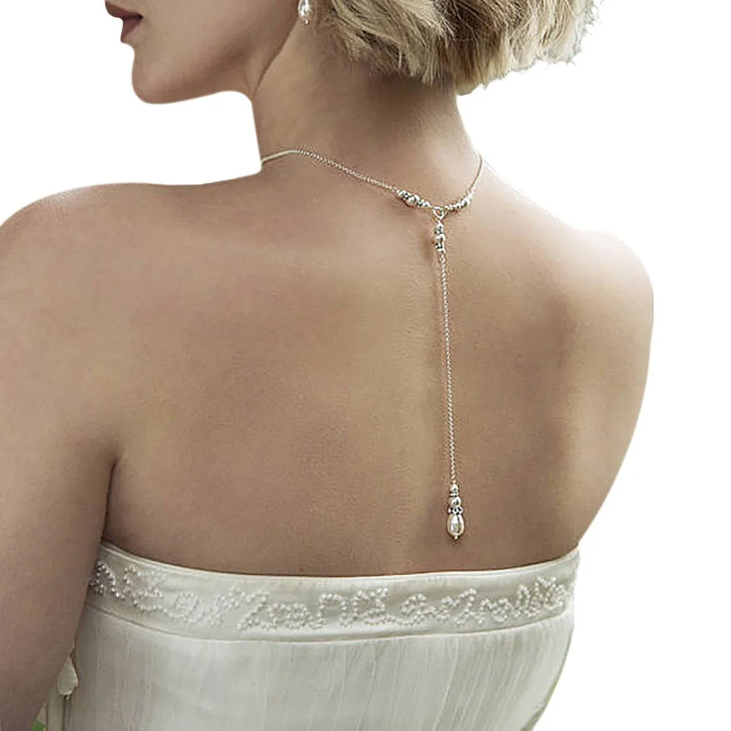Pearl Backdrop Necklaces Back Chain Women Party Wedding Jewelry
