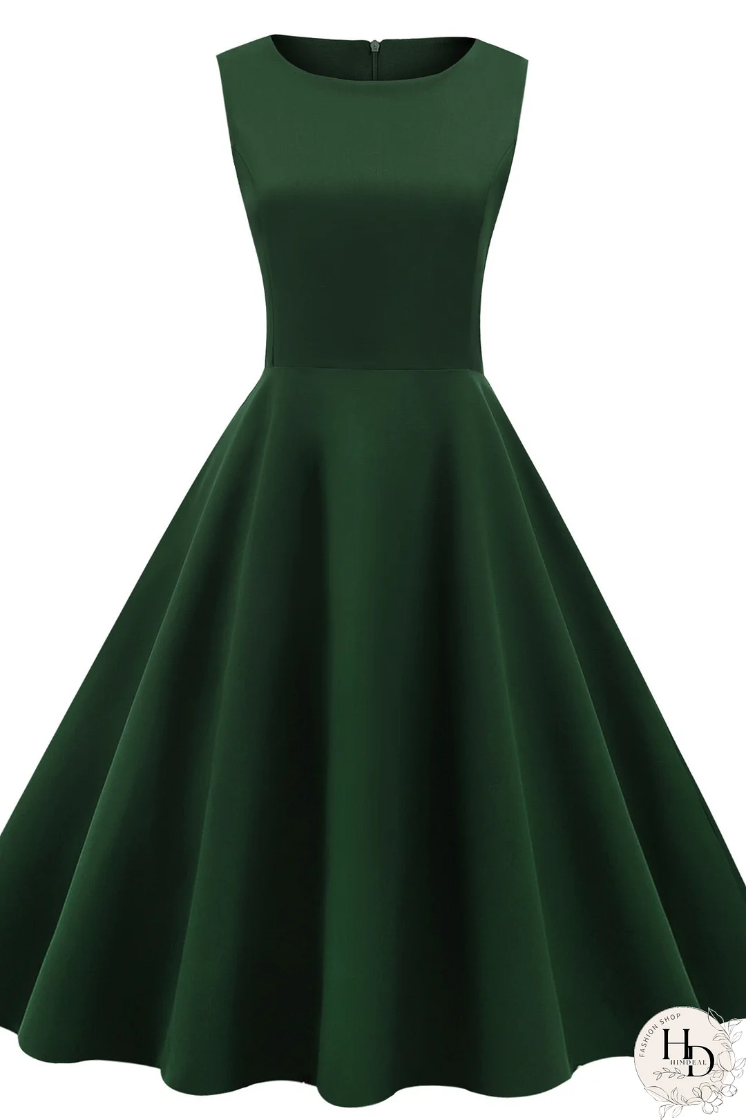 Vestido de cóctel de fiesta acampanado a media pierna sin mangas verde oscuro