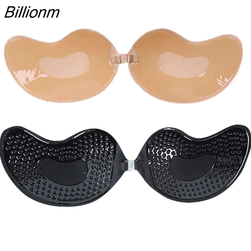 Billionm Sexy Women Invisible Push Up Bra Self-Adhesive Silicone Bust Front Closure Sticky Bra Black Skin Backless Strapless Bra
