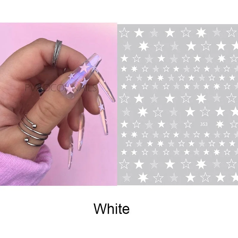 3D Nails Metallic Star Nail Sticker Decals Tips Wrap Decoration Salon Nail Art Supplies-Nail Inspo
