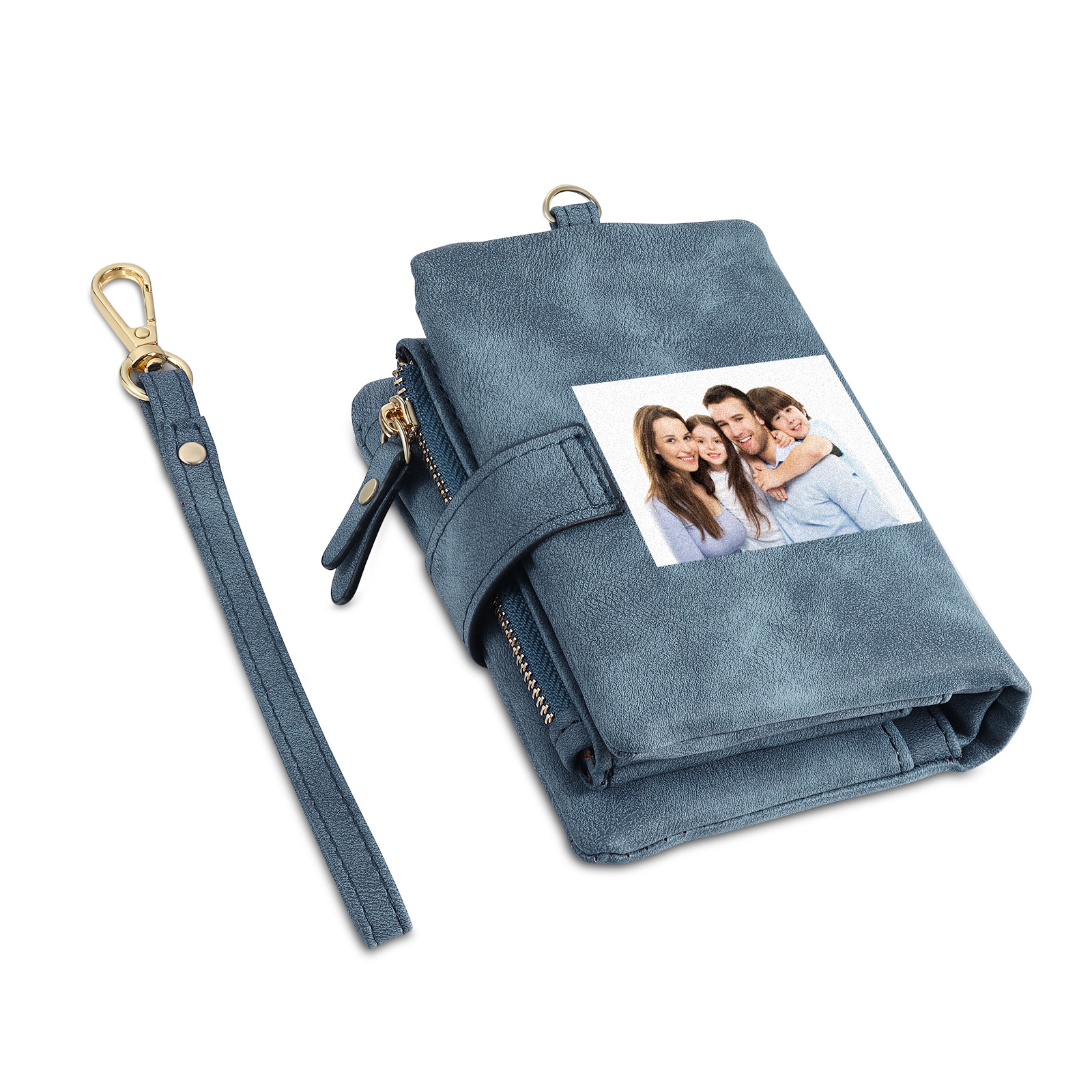 Portafoglio in PU pelle con 4 nomi & 2 testi & 1 foto personalizzati per mamma