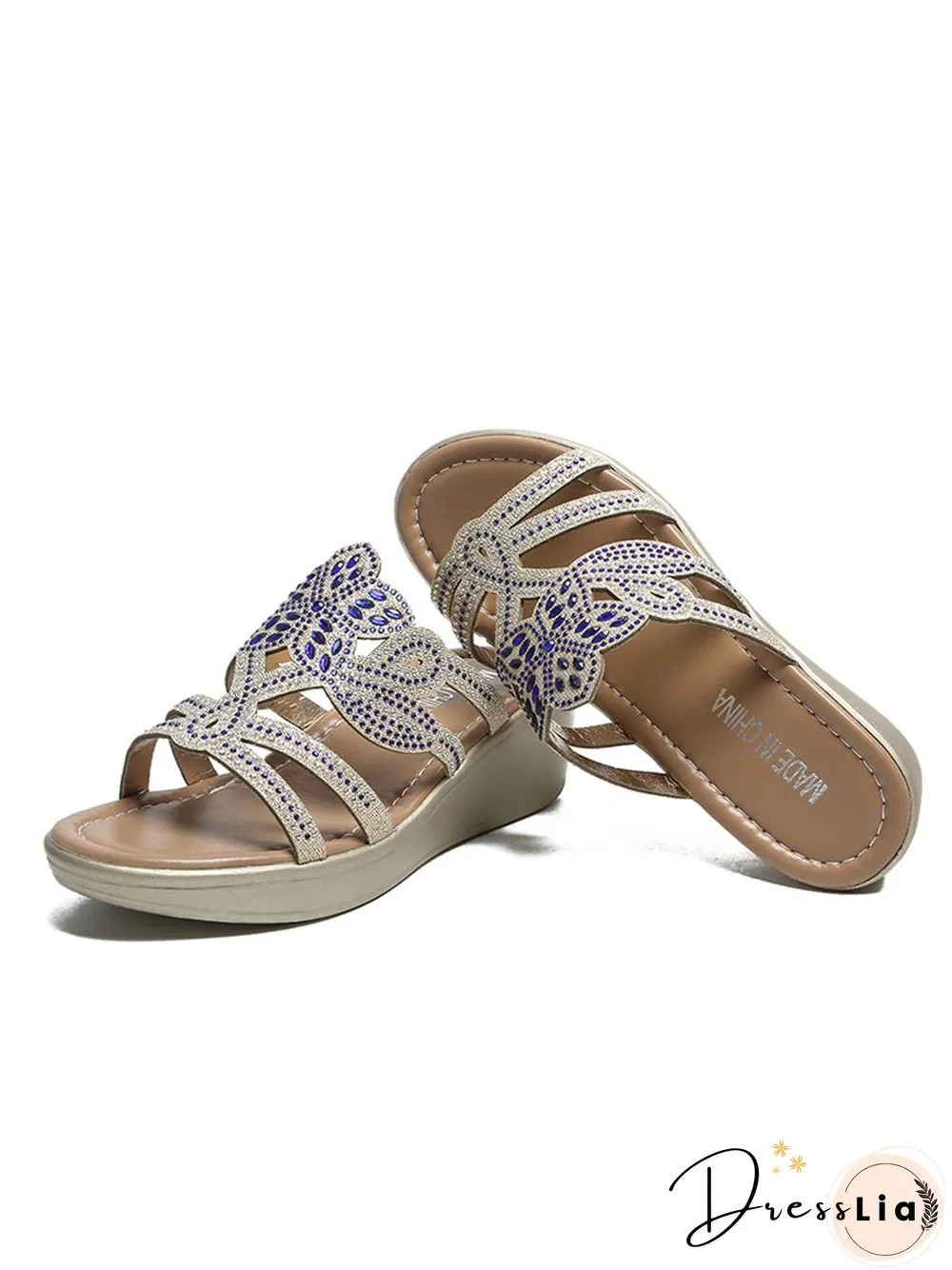 Rhinestone Floral Leaf Cutout Glitter Wedge Slippers