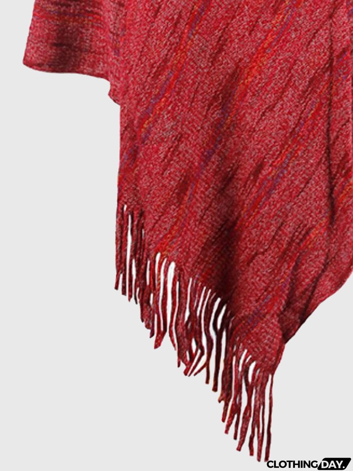 Fringe Hem Hooded Poncho