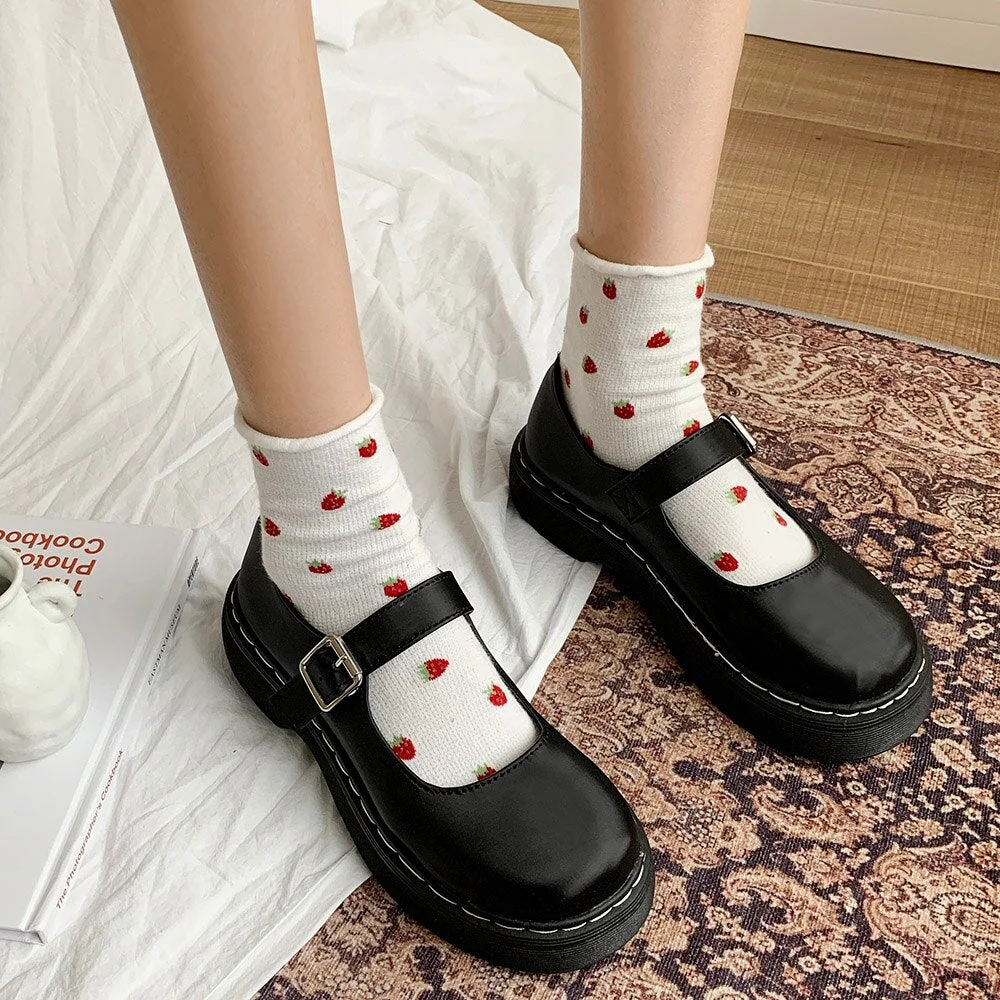 Japanese Student Lolita Shoes Woman Platform Mary Janes Buckle Strap Cute Cosplay Uniform Woman Shoes Harajuku