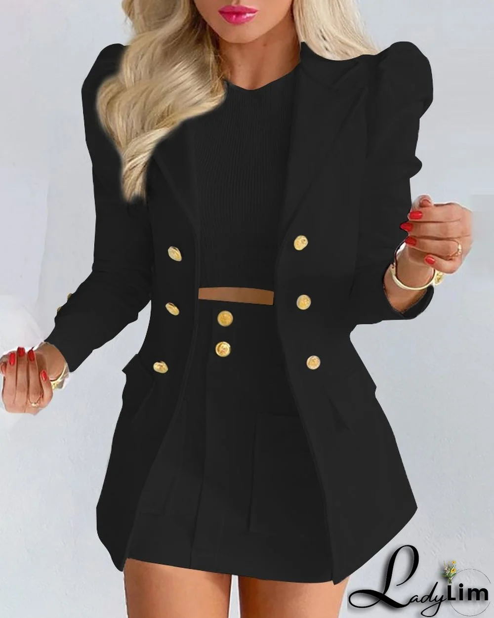 spring blazer long-sleeved solid color top with mini skirt two-piece suit