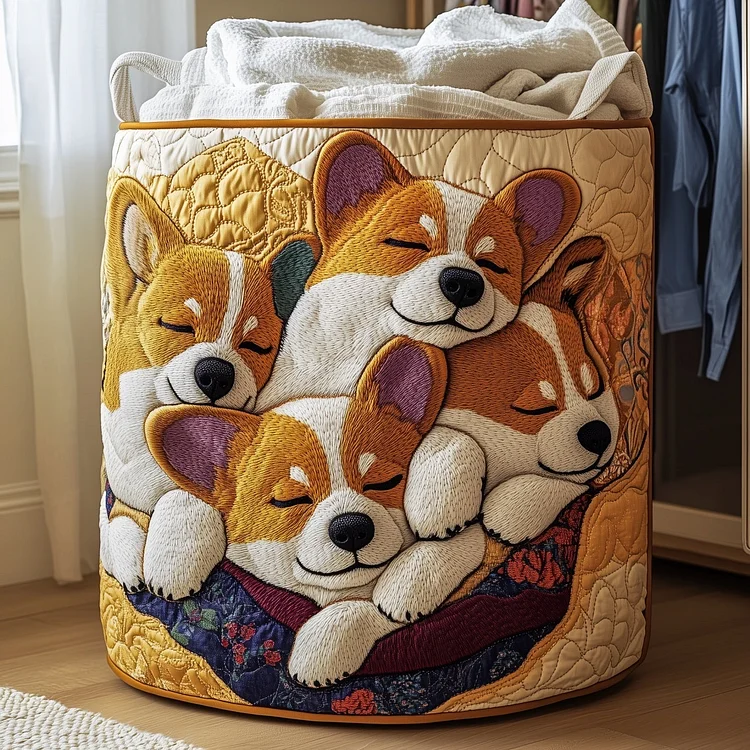 Corgi Nap Quilted Laundry Basket GFTONT4521